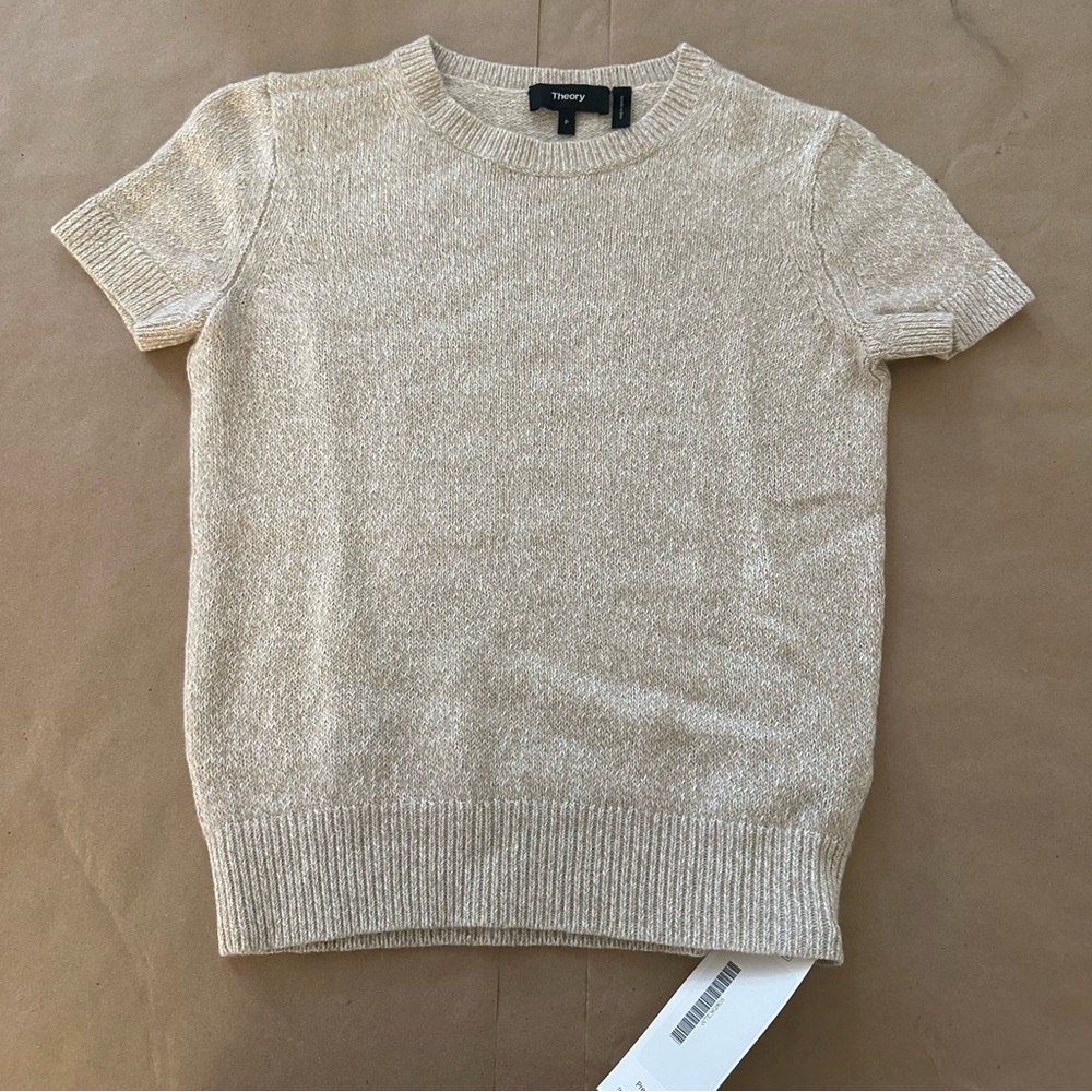 Theory Beige Knit Short Sleeve Top